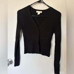 H&M Black Button-Up Ribbed Knit Top